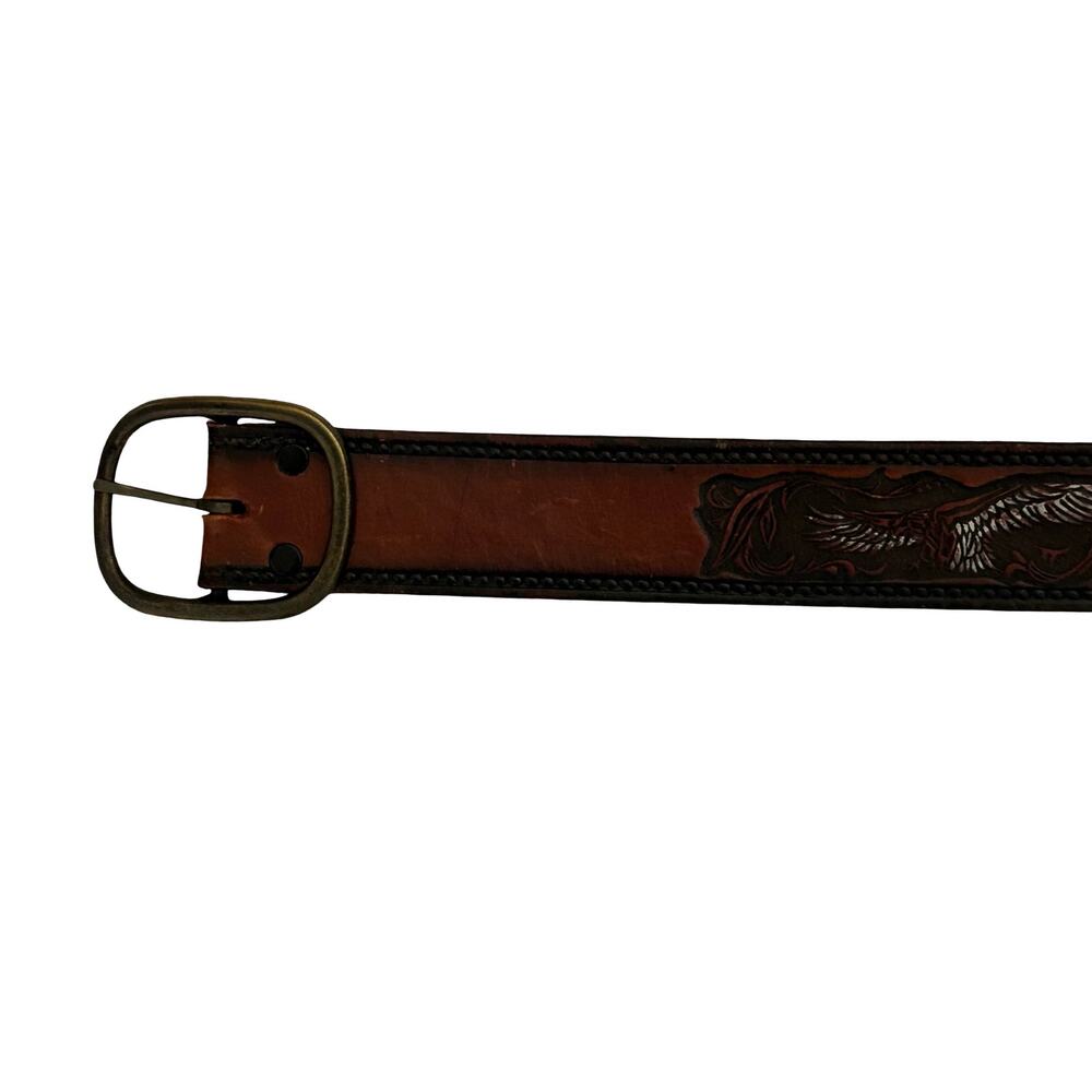 Vintage Brown El Charro Leather Eagle Folklore Belt 34 Western Country Cowboy - Picture 6 of 14